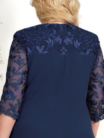 Embroidered Plus Size Banquet Dress With Sheer Sleeves