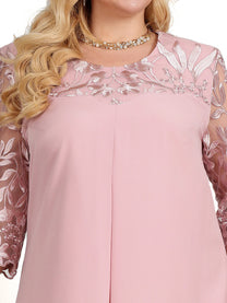 Embroidered Plus Size Banquet Dress With Sheer Sleeves