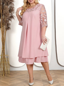 Embroidered Plus Size Banquet Dress With Sheer Sleeves