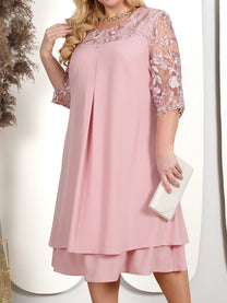 Embroidered Plus Size Banquet Dress With Sheer Sleeves