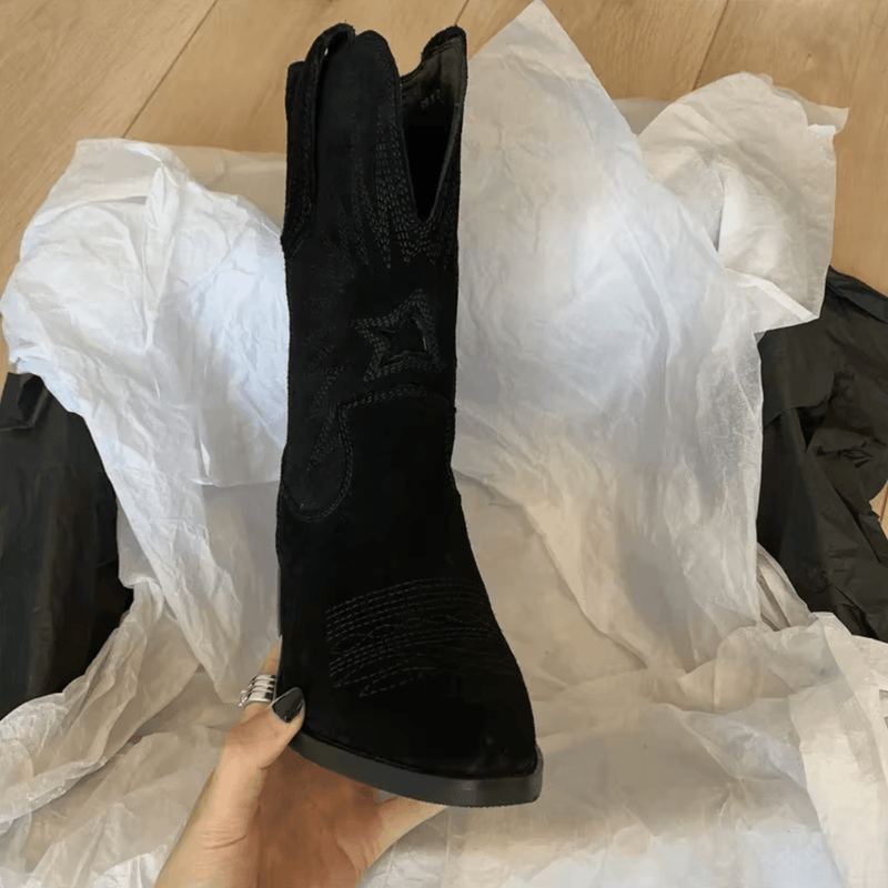 Embroidered Vintage Women&#39;s Leather Stiletto Boots