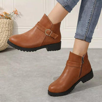 Ergonomic Brown Ankle Boots With Side Zip And Buckle