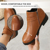 Ergonomic Brown Ankle Boots With Side Zip And Buckle
