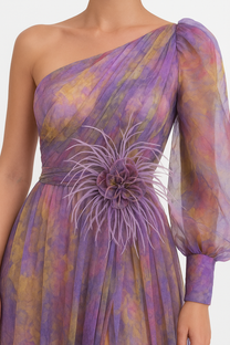 Evening Asymmetric sleeve Maxi Gown