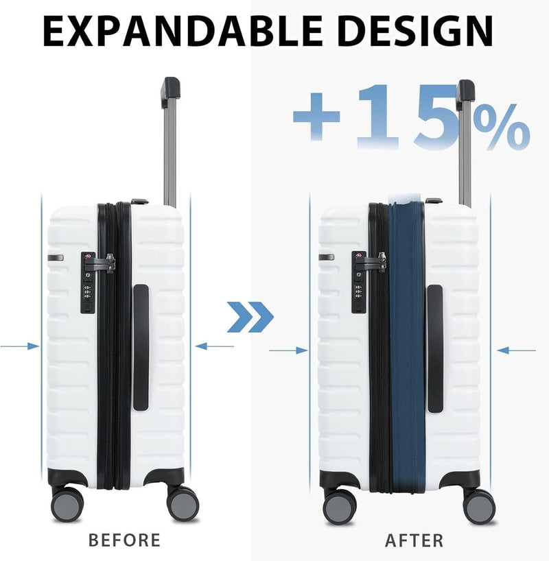 Expandable 20-Inch Cabin Suitcase With 360° Spinner Wheels And TSA Lock