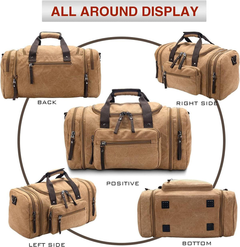 Expandable Canvas Weekend Duffle Bag - 40L to 50L Travel Backpack