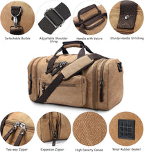 Expandable Canvas Weekend Duffle Bag - 40L to 50L Travel Backpack
