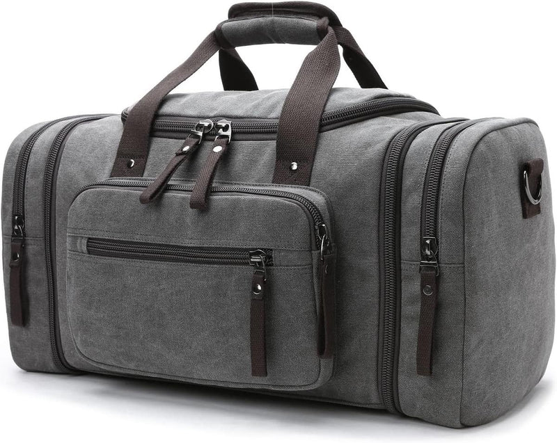 Expandable Canvas Weekend Duffle Bag - 40L to 50L Travel Backpack