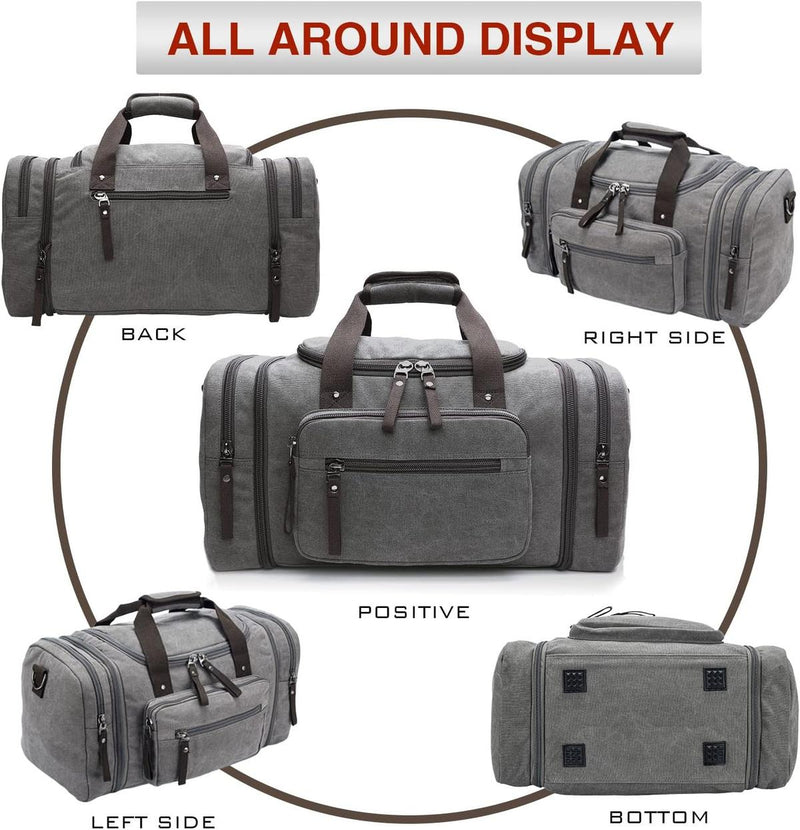 Expandable Canvas Weekend Duffle Bag - 40L to 50L Travel Backpack
