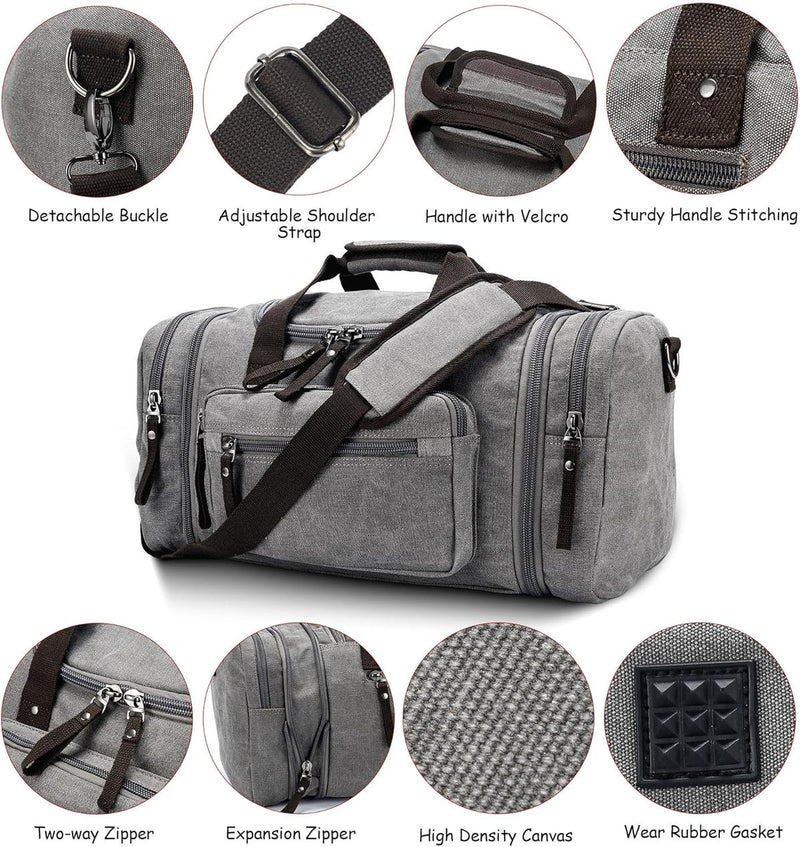 Expandable Canvas Weekend Duffle Bag - 40L to 50L Travel Backpack