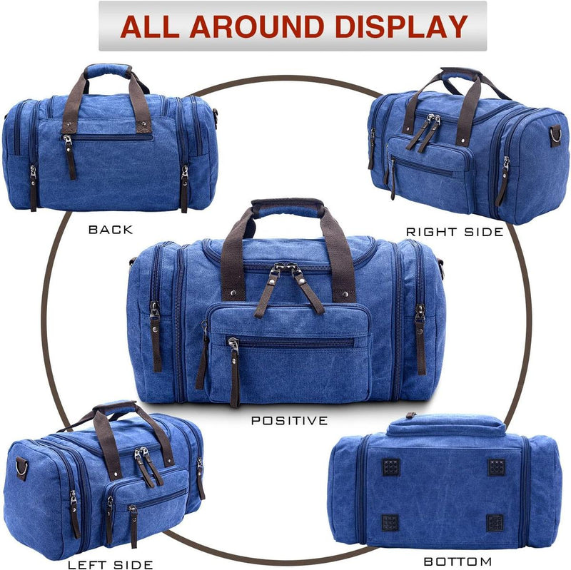 Expandable Canvas Weekend Duffle Bag - 40L to 50L Travel Backpack
