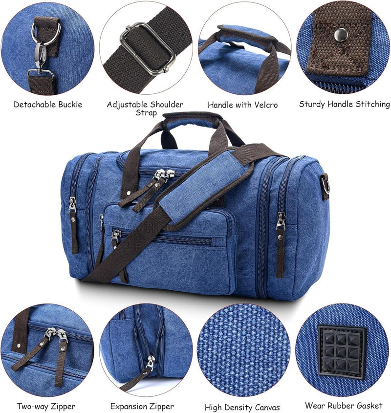 Expandable Canvas Weekend Duffle Bag - 40L to 50L Travel Backpack