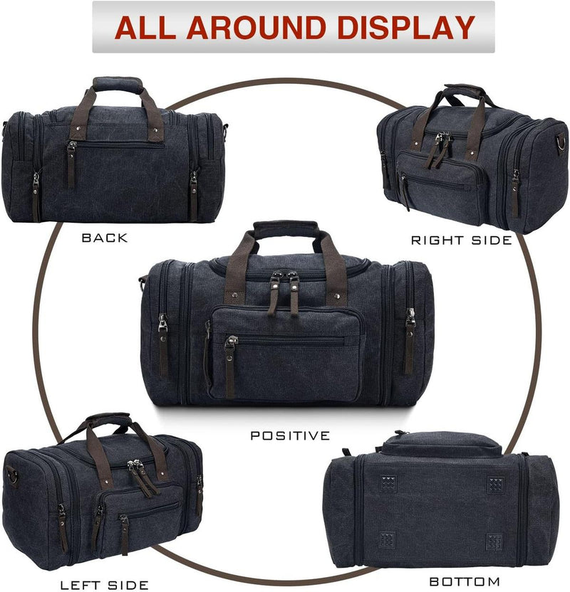 Expandable Canvas Weekend Duffle Bag - 40L to 50L Travel Backpack