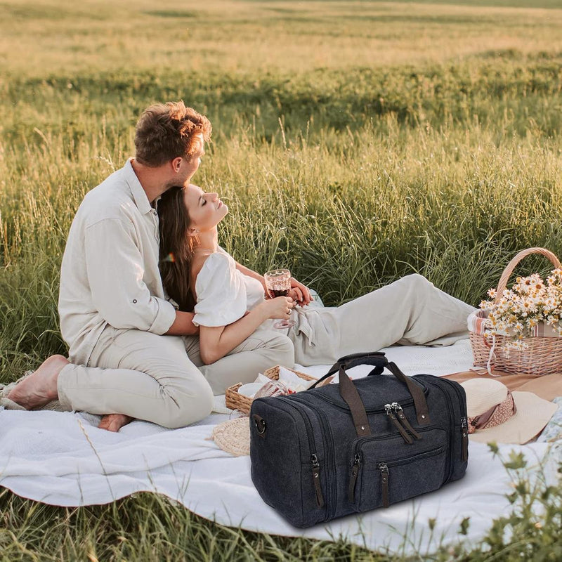 Expandable Canvas Weekend Duffle Bag - 40L to 50L Travel Backpack
