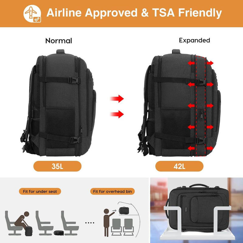 Expandable Carry-On Travel Backpack With Laptop Compartment