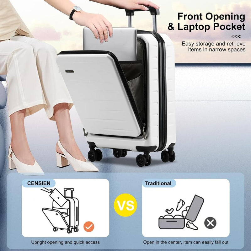 Expandable Hard-Shell Suitcase Set With Front Pocket And TSA Lock