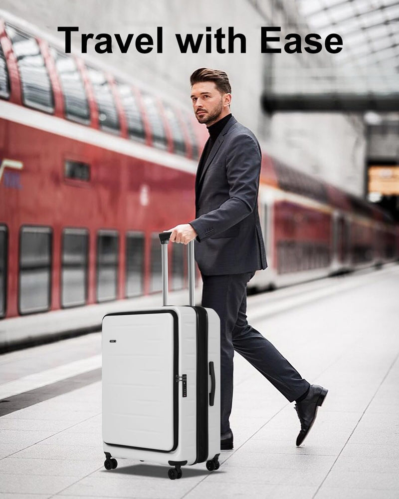 Expandable Hard-Shell Suitcase Set With Front Pocket And TSA Lock