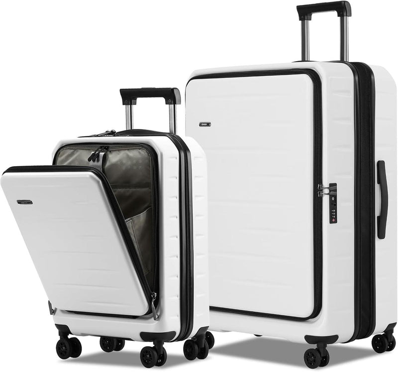 Expandable Hard-Shell Suitcase Set With Front Pocket And TSA Lock