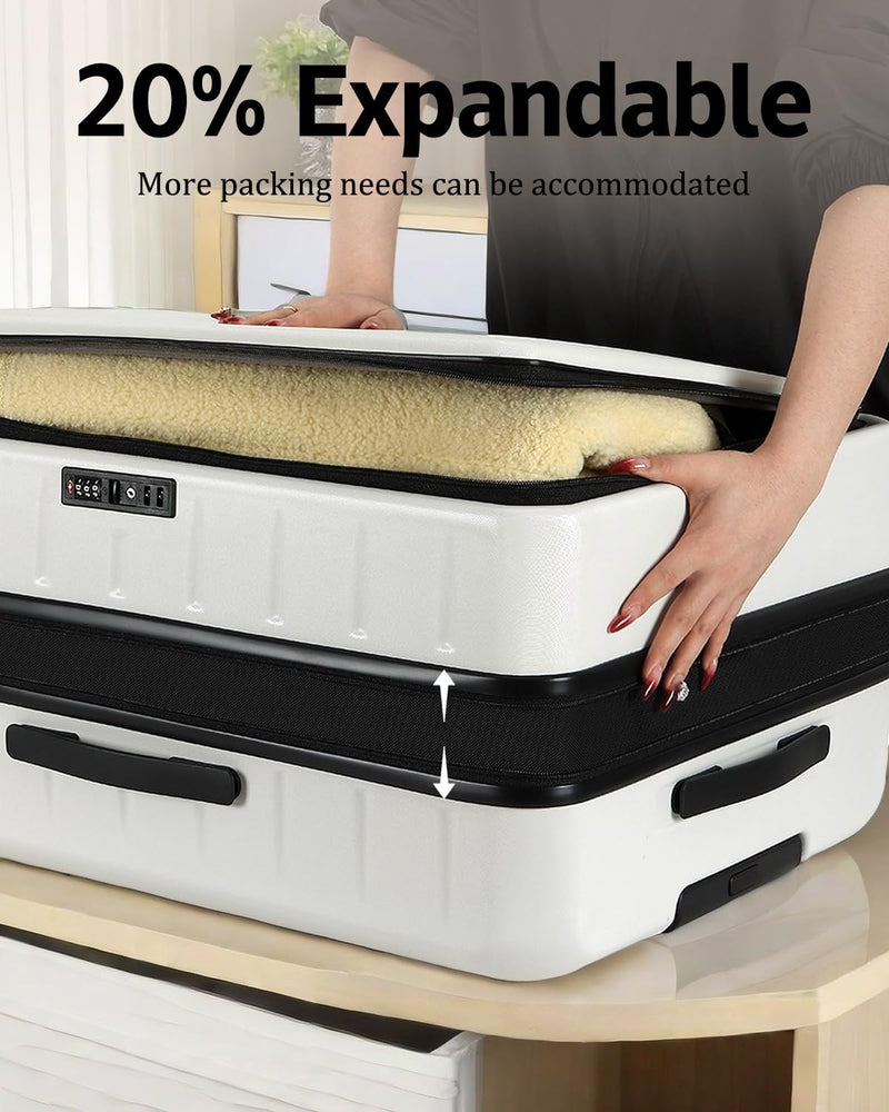 Expandable Hard-Shell Suitcase Set With Front Pocket And TSA Lock
