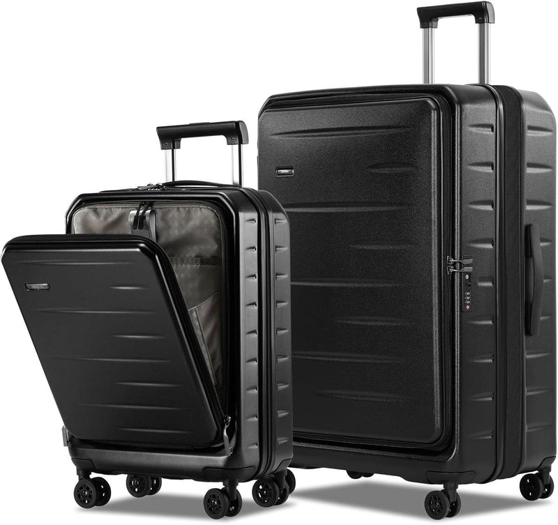 Expandable Hard-Shell Suitcase Set With Front Pocket And TSA Lock