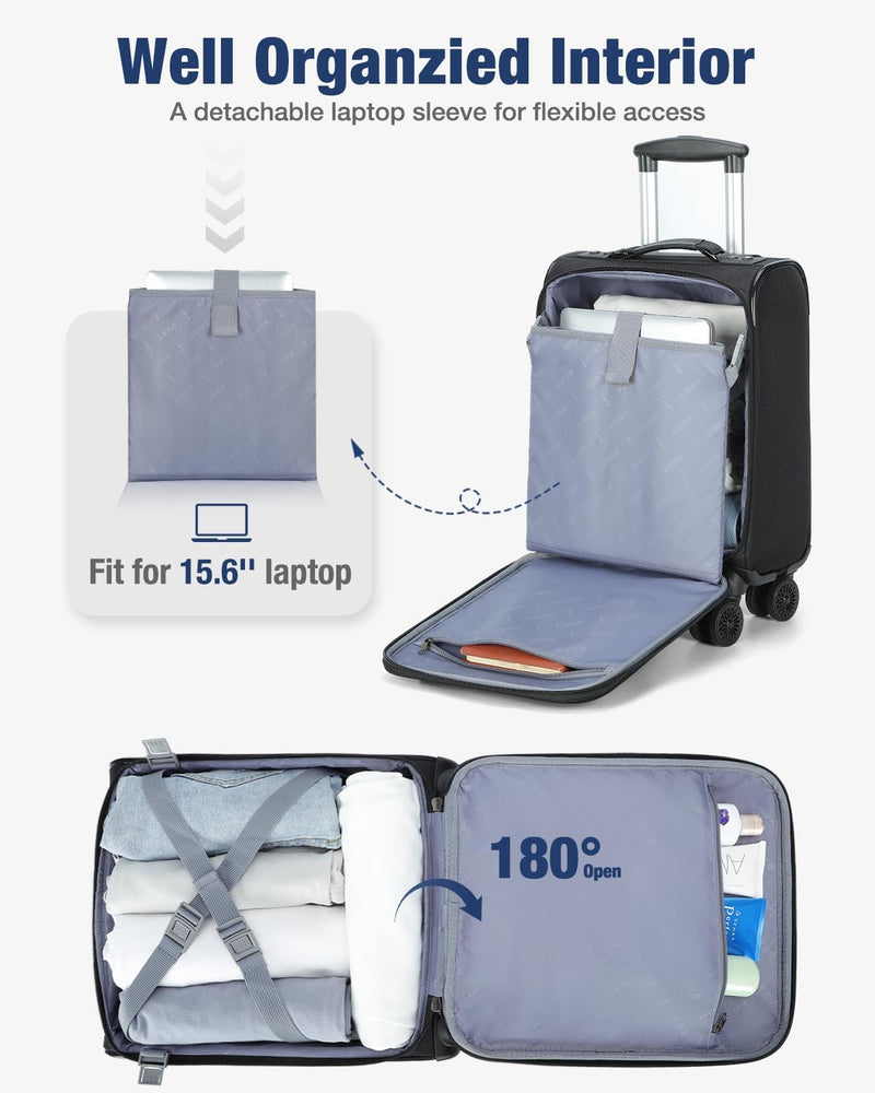 Expandable Soft Cabin Suitcase With Wheels - Lightweight And Airline Approved