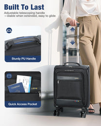 Expandable Soft Cabin Suitcase With Wheels - Lightweight And Airline Approved