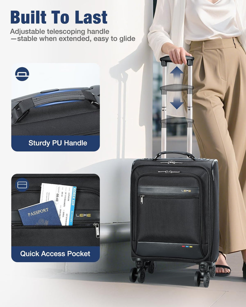 Expandable Soft Cabin Suitcase With Wheels - Lightweight And Airline Approved