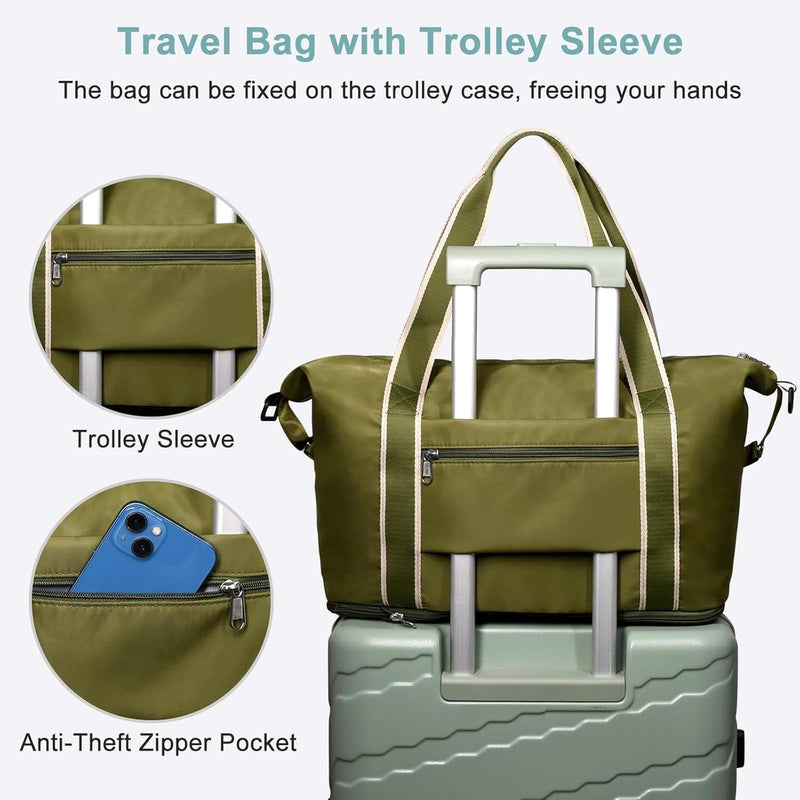 Expandable Travel Bag With Waterproof Wet Pocket And Trolley Sleeve
