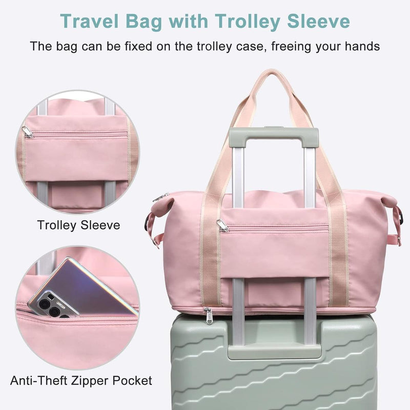 Expandable Travel Bag With Waterproof Wet Pocket And Trolley Sleeve