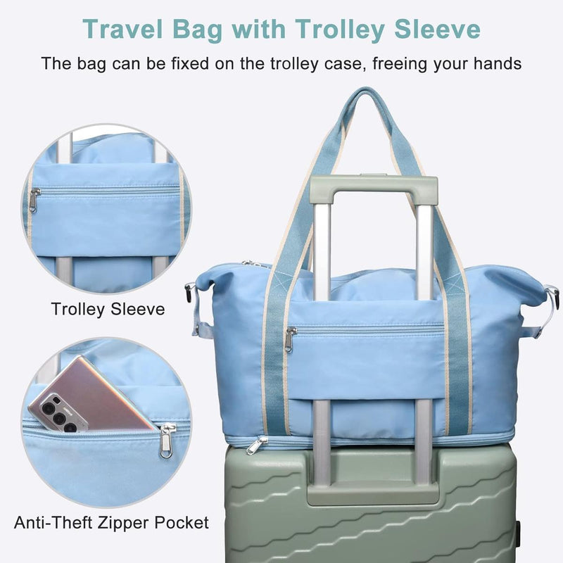 Expandable Travel Bag With Waterproof Wet Pocket And Trolley Sleeve