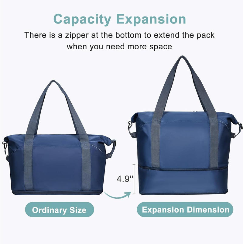 Expandable Travel Bag With Waterproof Wet Pocket And Trolley Sleeve