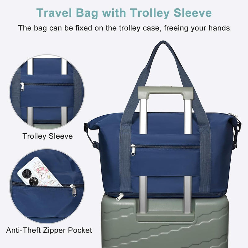 Expandable Travel Bag With Waterproof Wet Pocket And Trolley Sleeve