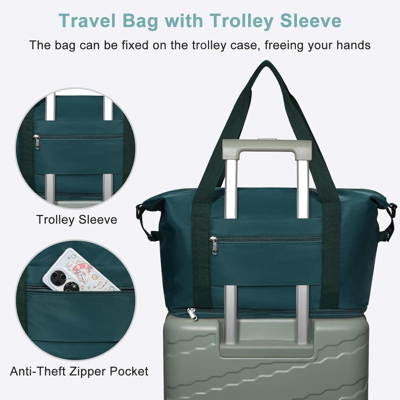Expandable Travel Bag With Waterproof Wet Pocket And Trolley Sleeve