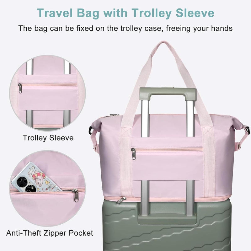 Expandable Travel Bag With Waterproof Wet Pocket And Trolley Sleeve