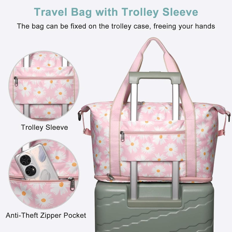 Expandable Travel Bag With Waterproof Wet Pocket And Trolley Sleeve