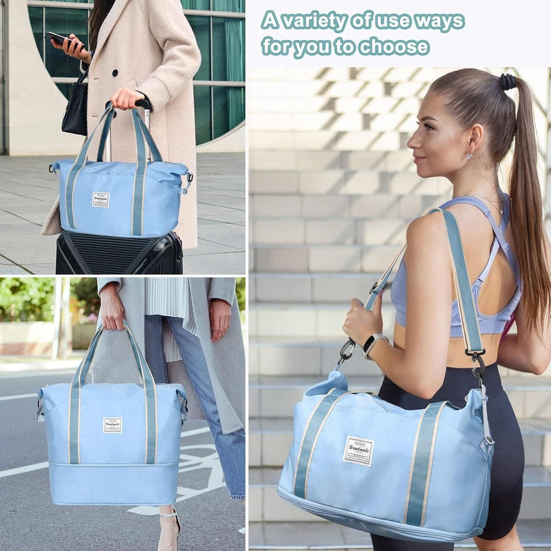 Expandable Travel Bag With Waterproof Wet Pocket And Trolley Sleeve
