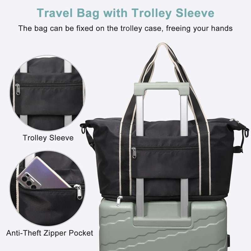 Expandable Travel Bag With Waterproof Wet Pocket And Trolley Sleeve