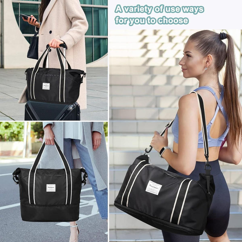 Expandable Travel Bag With Waterproof Wet Pocket And Trolley Sleeve