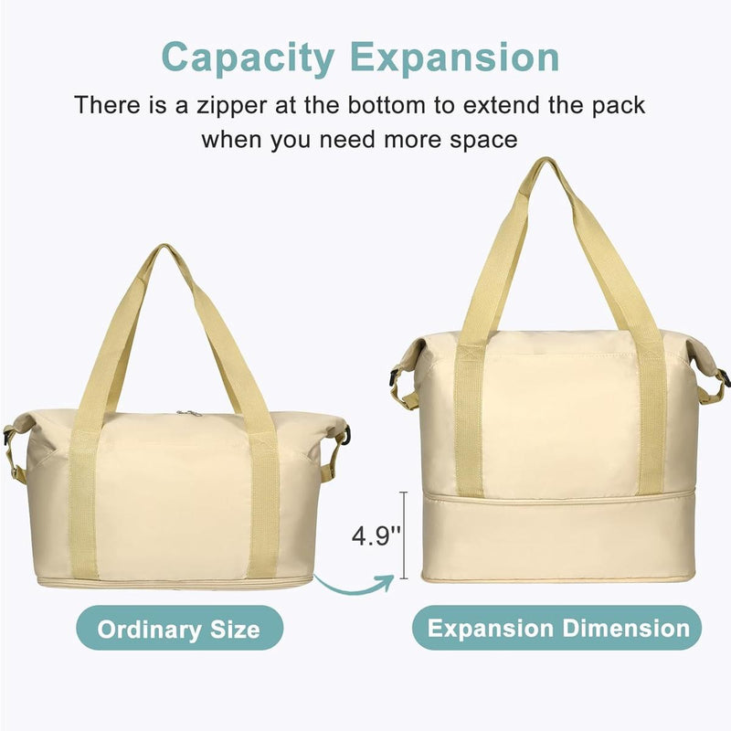 Expandable Travel Bag With Waterproof Wet Pocket And Trolley Sleeve