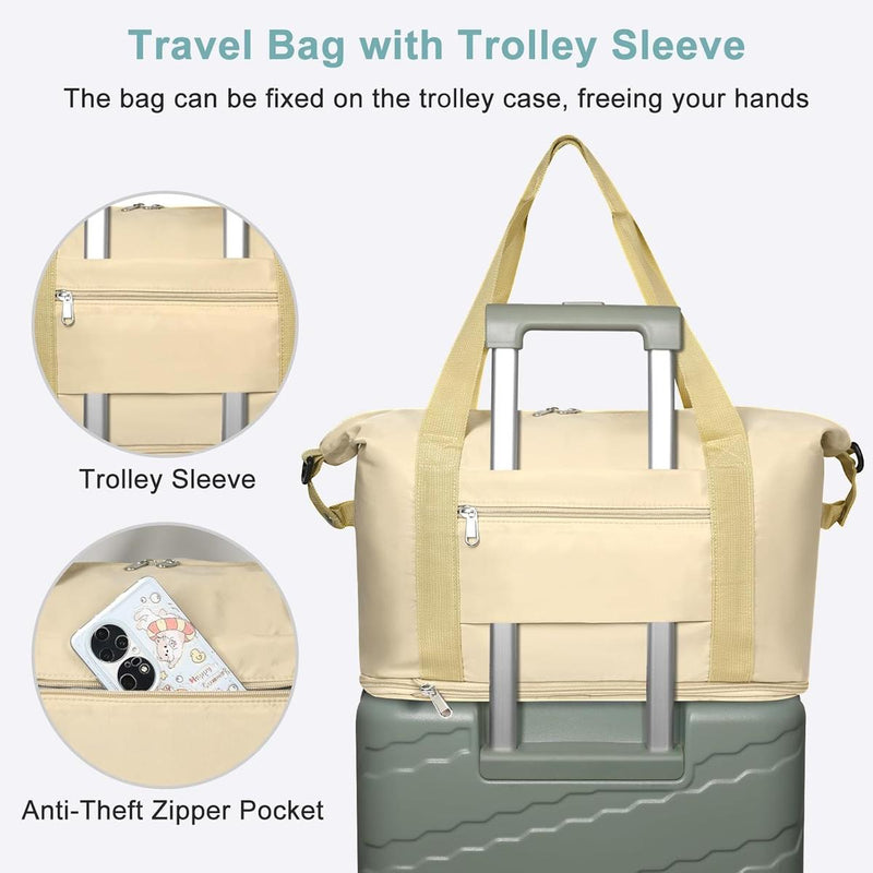 Expandable Travel Bag With Waterproof Wet Pocket And Trolley Sleeve