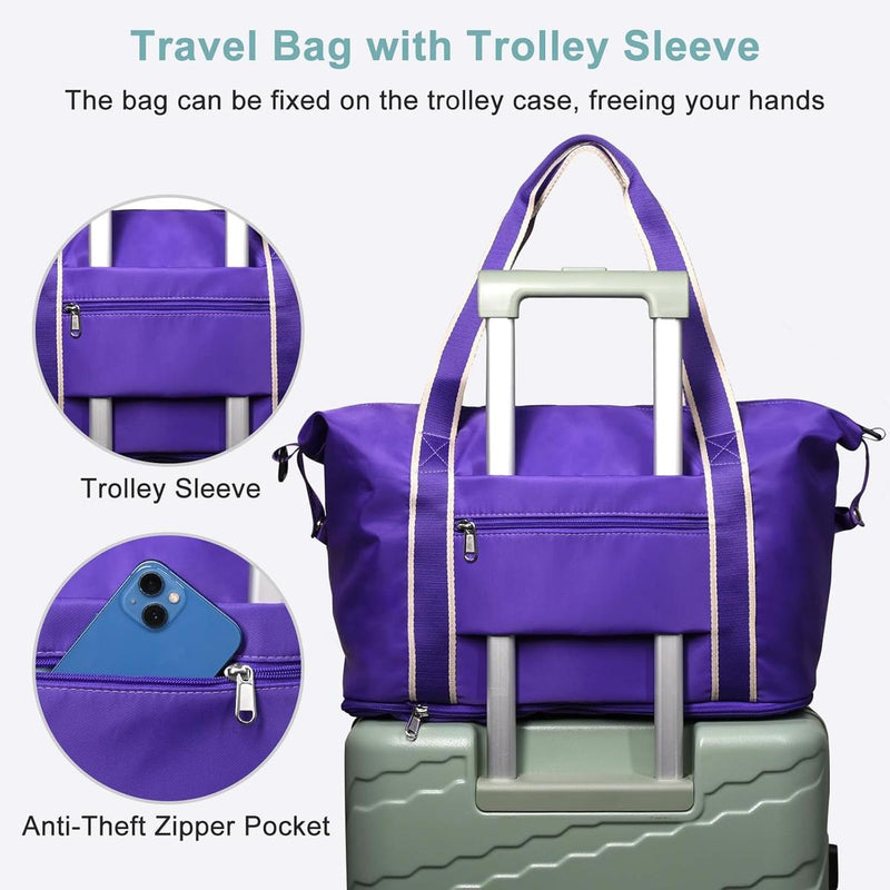 Expandable Travel Bag With Waterproof Wet Pocket And Trolley Sleeve