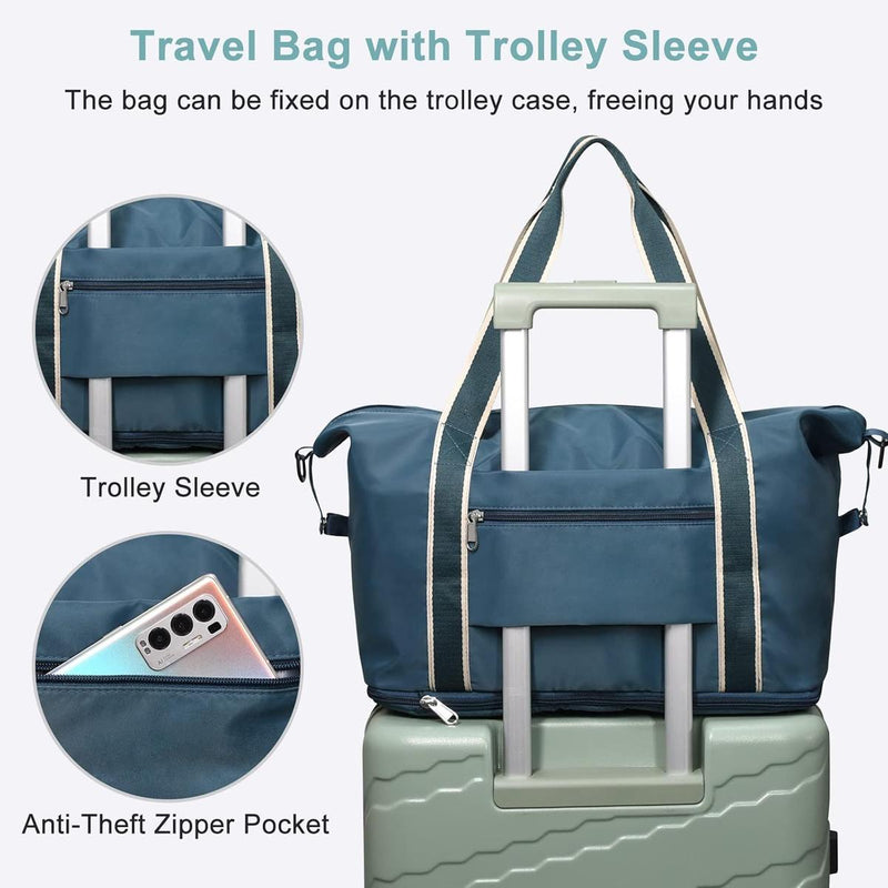 Expandable Travel Bag With Waterproof Wet Pocket And Trolley Sleeve
