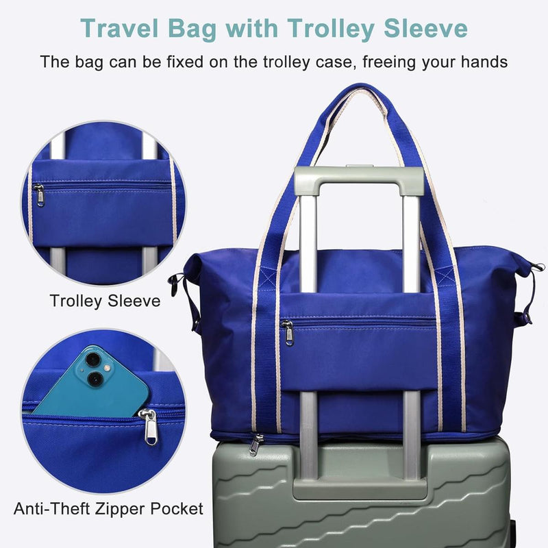 Expandable Travel Bag With Waterproof Wet Pocket And Trolley Sleeve