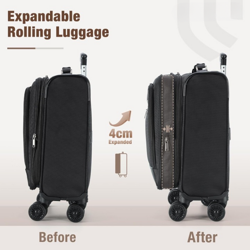 Expandable Under-Seat Cabin Bag With Spinner Wheels And Laptop Compartment