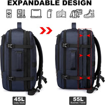 Expandable Waterproof Travel Backpack With Laptop Compartment 45L-55L