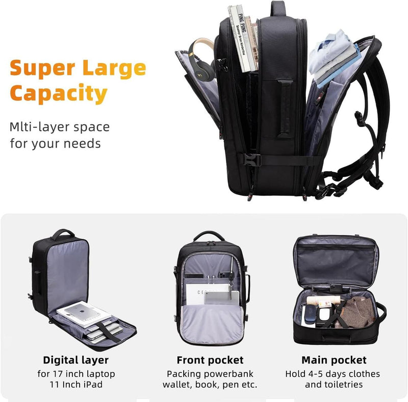 Expandable Waterproof Travel Backpack With Laptop Compartment 45L-55L