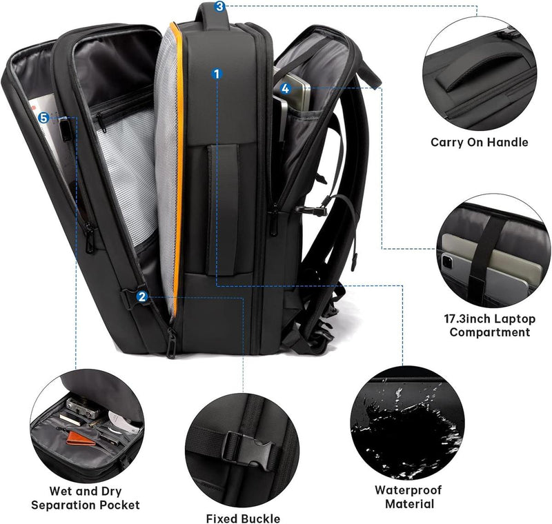 Expandable Waterproof Travel Backpack With Laptop Compartment And Duffle Option