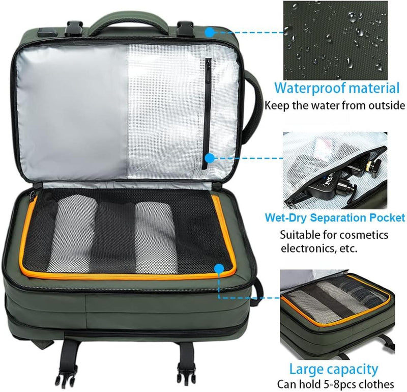 Expandable Waterproof Travel Backpack With Laptop Compartment And Duffle Option