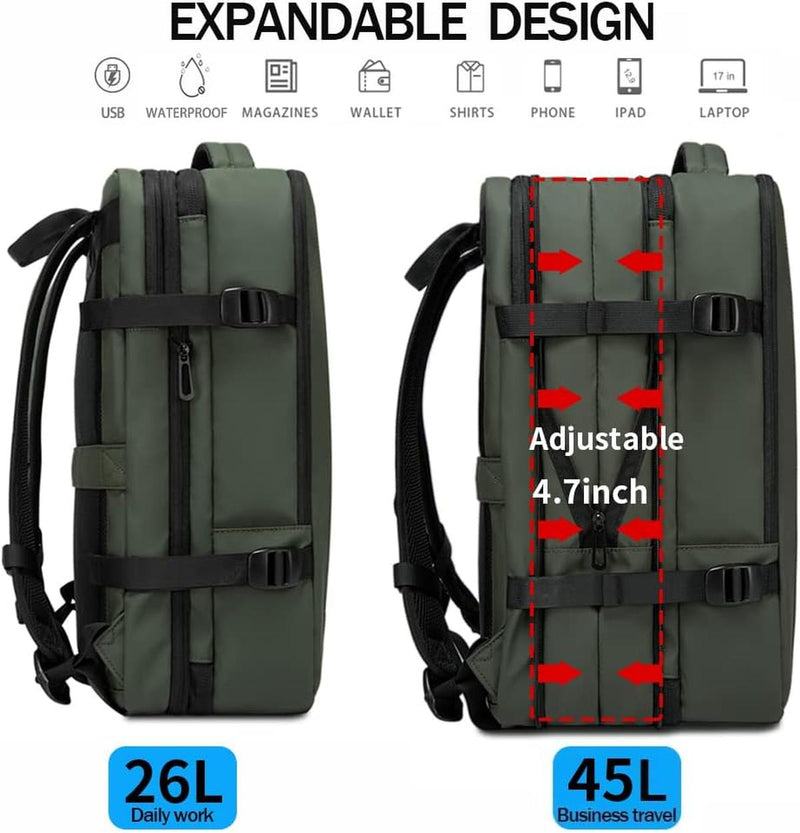 Expandable Waterproof Travel Backpack With Laptop Compartment And Duffle Option