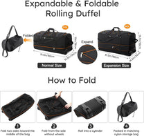 Extra Large Expandable Rolling Duffle Bag 110L-140L Foldable Waterproof Travel Luggage